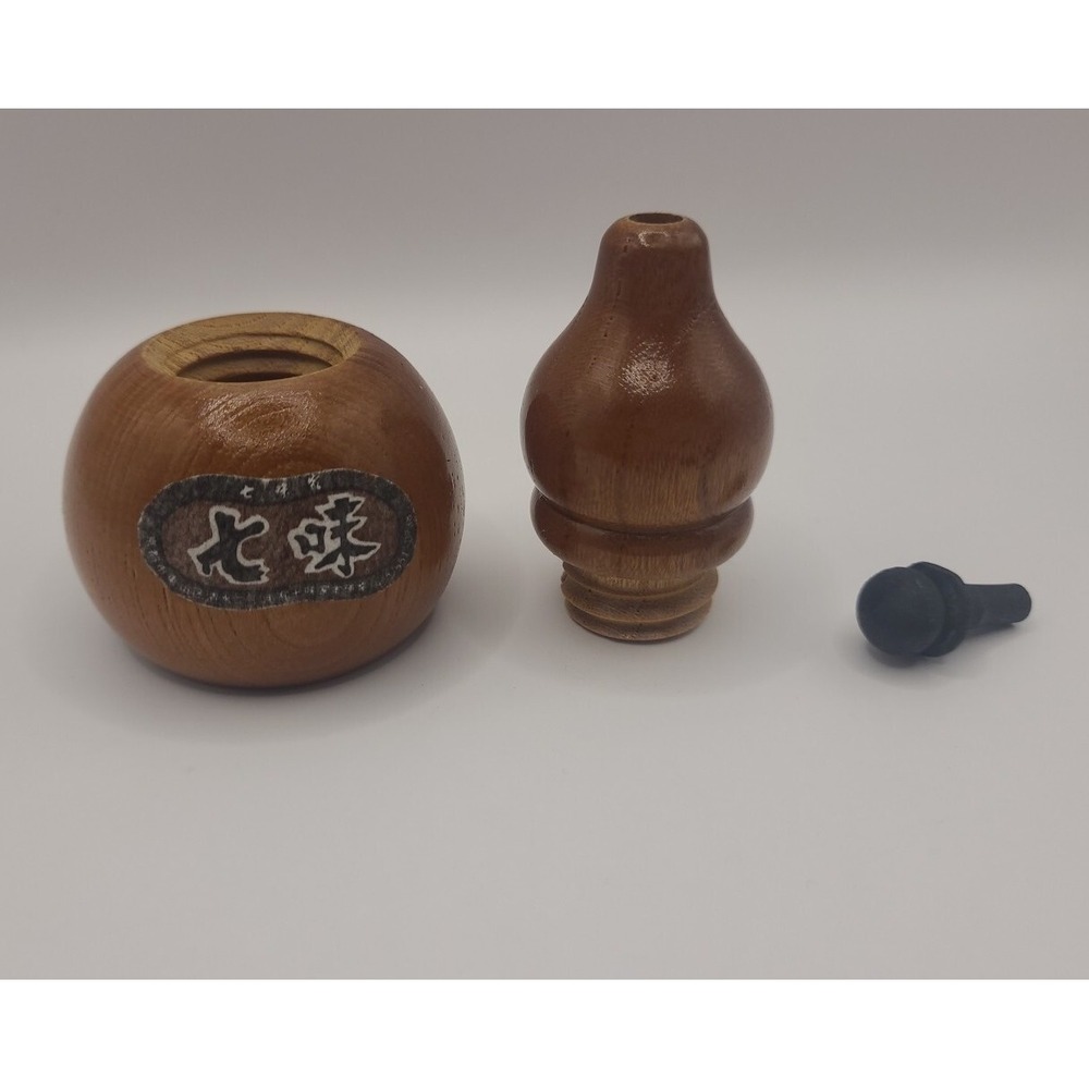 Vintage Traditional Japanese Cryptomeria Cedar Wood Hyotan Gourd Shaped Shichimi - Picture 3 of 5